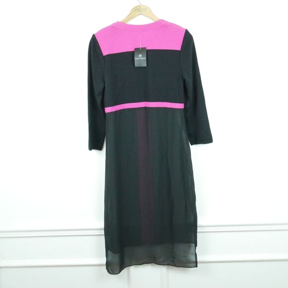 Ming Wang XS Cardigan Longline Duster Sheer Artsy Career Modern Pink Black - Picture 8 of 10